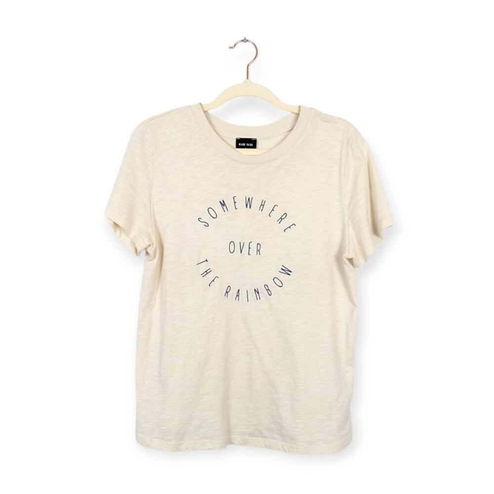 Blank Paige Cream Embroidered Over the Rainbow Cotton Tee